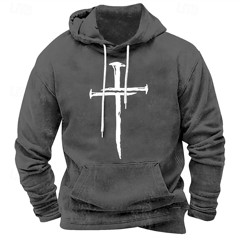 Men's Hoodie Black White Red Blue Brown Hooded Cross Pocket Print Sports & Outdoor Daily Holiday Polyester Streetwear Basic Casual Spring Fall Clothing Apparel Hoodies Sweatshirts  Long Sleeve