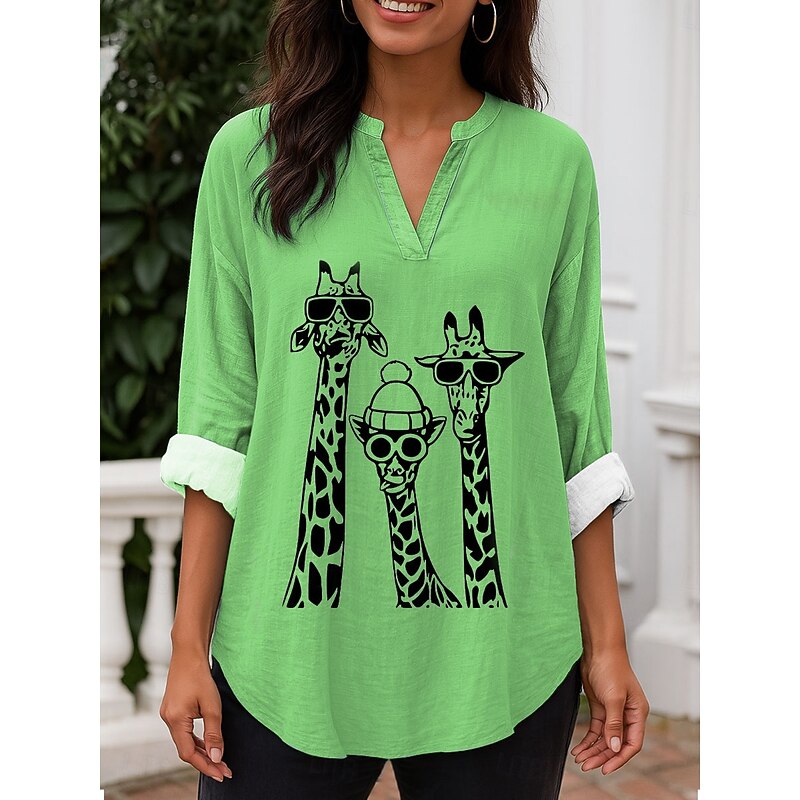 Women's Blouse Tunic V Neck Long Sleeve Boho Casual Tops Graphic Animal Vintage Tropical Regular Tops Daily Wear Print White Blue Purple Green Gray4