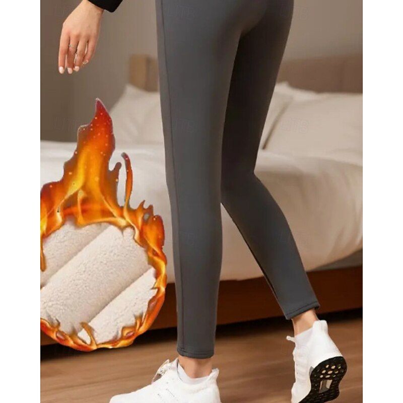 Women's Slacks Leggings Cozy Fleece Lined Streetwear Casual Full Length Natural Plain Elastic Waist Soft Street Holiday Daily Wear claret Dark-Gray Black Dark Navy Winter Regular Fit2