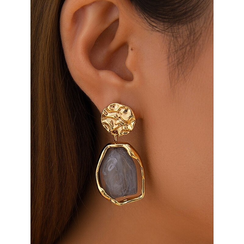Women's Irregular Resin Drop Earrings – Textured Gold Alloy Statement Jewelry for Parties, Weddings, and Casual Chic Outfits