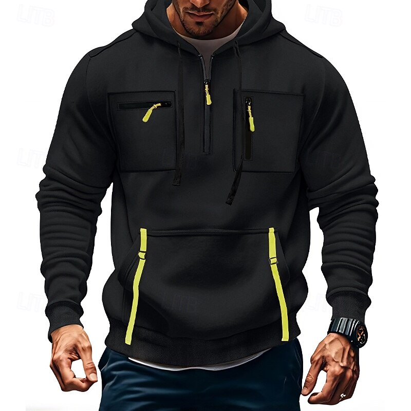 Men's Hoodie Quarter Zip Hoodie Tactical Hoodie Black Army Green Navy Blue Khaki Light Grey Hooded Plain Pocket Sports & Outdoor Casual Daily Streetwear Cool Sportswear Spring &  Fall Clothing Apparel2