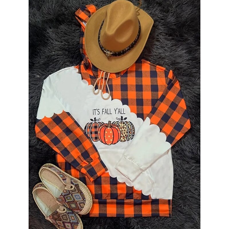 Halloween Women's Pullover Hoodie Sweatshirt Pumpkin Graphic Warm Active Vintage Long Sleeve Hooded Regular Tops Home Street Dailywear Purple Orange Dark Blue Spring Fall Winter3