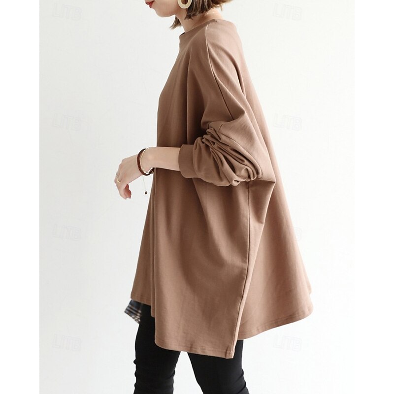 Women's Pullover Sweatshirt Sweatshirts Plain Basic Casual Long Sleeve Crew Neck Regular Tops Street Going out Black Brown Beige Gray Fall4