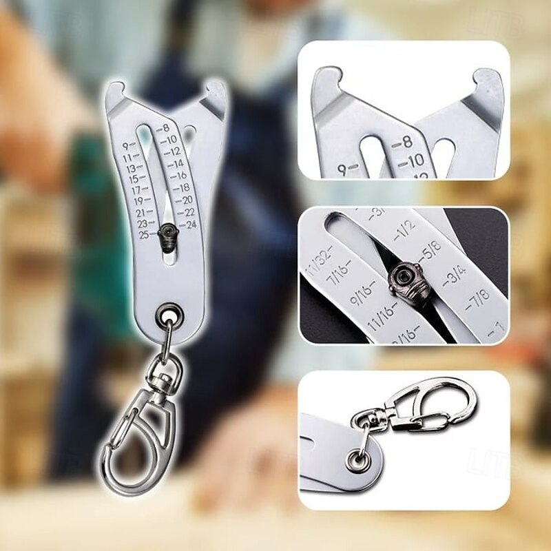 Portable Precise Thread Size Checker Keychain Stainless Steel Thread Identifier Gauge Tool Compact Thread Pitch Measuring Ruler for Screws Bolts Nuts DIY Repair3