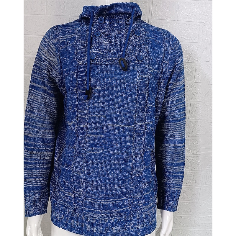 Men's Pullover Sweater Jumper Knit Sweater Ribbed Knit Regular Tops Knitted Plain Hooded Fashion Basic Vacation Daily Wear Clothing Apparel Fall Winter Wine Blue S M L2