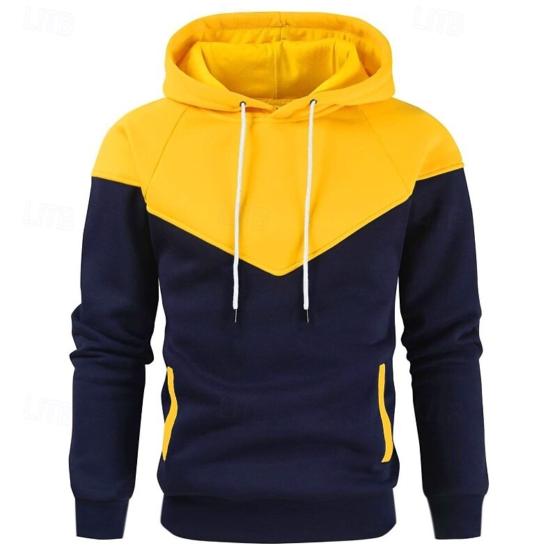 Men's Hoodie Pullover Hoodie Sweatshirt Pullover Apricot Black White Yellow Army Green Hooded Plain Patchwork Color Block Sports & Outdoor Casual Daily Streetwear Cool Sportswear Spring &  Fall2