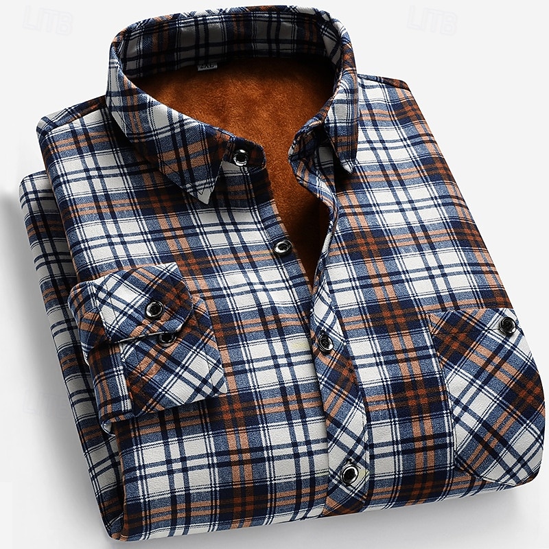 Men's Casual Shirt Flannel Shirt Plaid Shirt Button Up Shirt Yellow Red Blue Long Sleeve Plaid / Check Lapel Vacation Casual Daily Button-Down Clothing Apparel Polyester Fashion Casual Comfortable