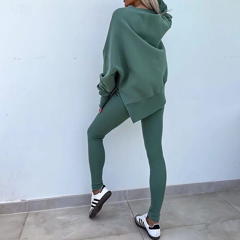 Women's Tracksuit Pullover Sweatshirt Track Leggings Split Solid Colored Clothing Suit Spring Black Pink Gym Training Running High Waist Windproof Lightweight Moisture Wicking Long Sleeve Sport4
