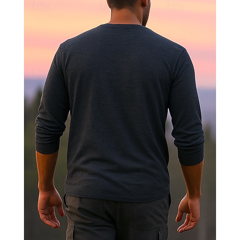 Men's Hiking Shirt Hiking top Henley Shirt Long Sleeve Tee Tshirt Top Outdoor Lightweight Breathable Quarter-Zip Polyester Black White Navy Blue Tennis Golf Running2
