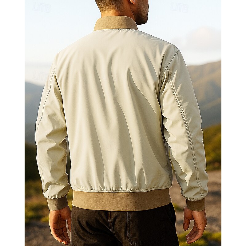 Men's Windbreaker Hiking Jacket Outdoor Waterproof Windproof Lightweight Hiking Outfits Hiking Clothes Spring Autumn / Fall Top Camping / Hiking / Caving Running Solid Color Black Khaki Grey2