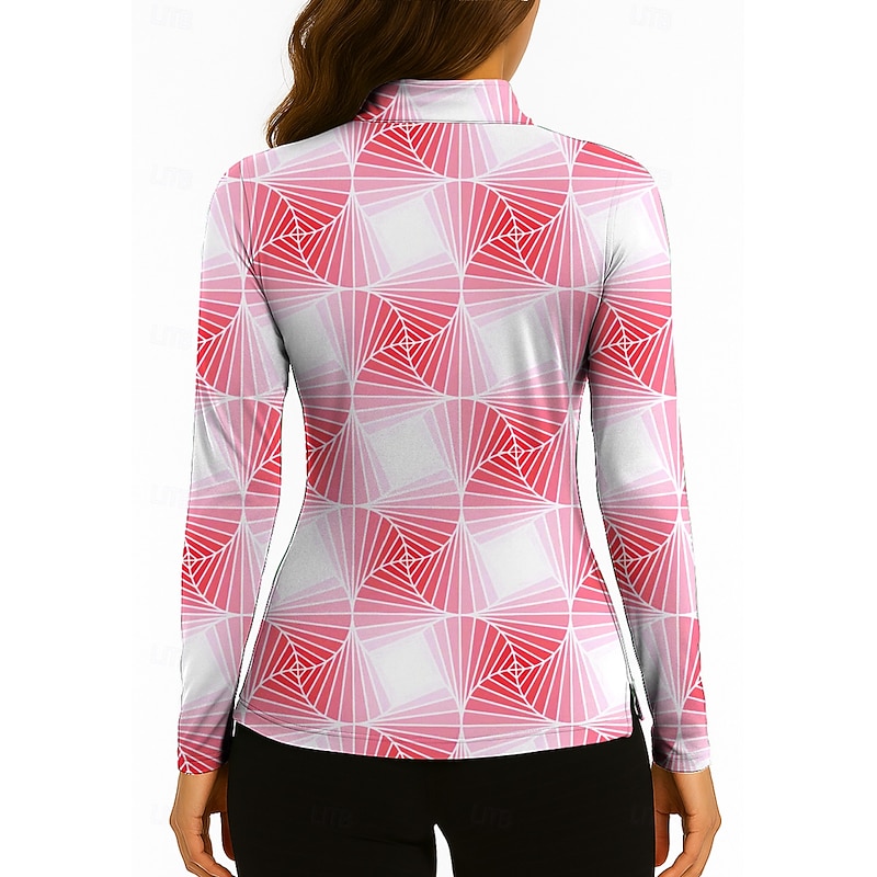 Women's Gradient Tops Golf Polo Shirt Tennis Shirt Long Sleeve Print Quarter Zip Pullover UV Protection Elastic Breathable Tennis Golf Pickleball Stand Collar Zip Collar Shirt Polo Black Yellow Pink2