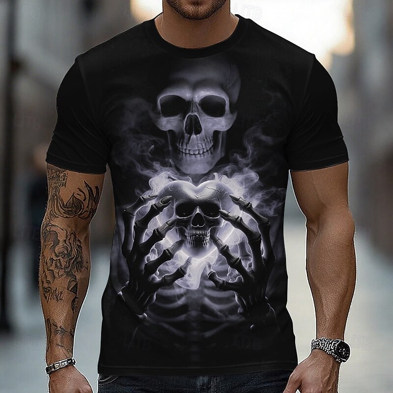 Halloween Men's Skull 3D T Shirt Short Sleeve T shirt 3D Print Crew Neck Shirt Fashion Exaggerated Daily Party Street Casual Yellow Red Blue Summer Spring All Seasons Clothing Apparel S M L XL XXL4