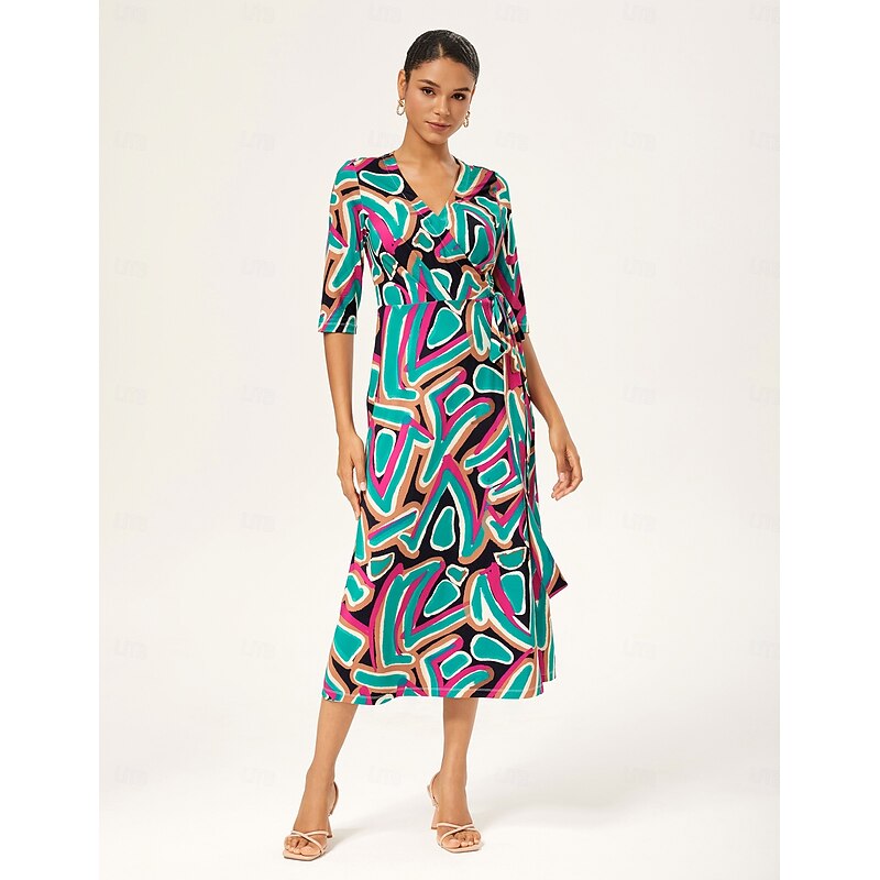 Colorful Printed Stretch Milk Silk Wrap Dress