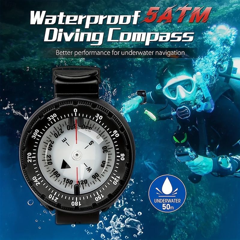 Compass, Professional Waterproof Wrist Compass With TPU Band, Luminous Compass For Outdoor Diving, Sailing, Hiking, Survival Emergency