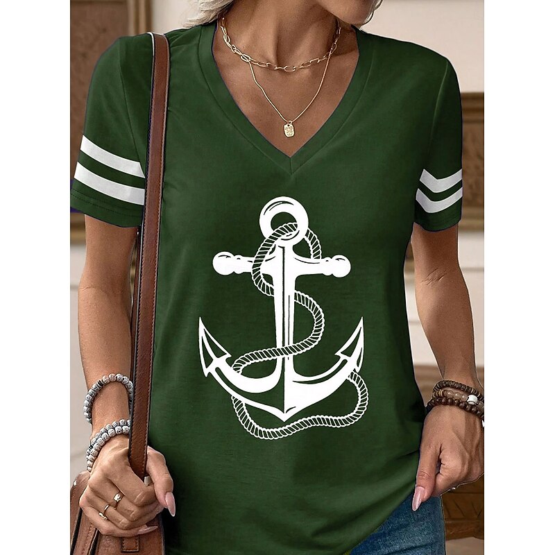 Women's T Shirt Graphic Striped Vintage Stylish Classic Short Sleeve V Neck Regular Tops Daily Print Red Blue Purple Orange Green Summer Spring3