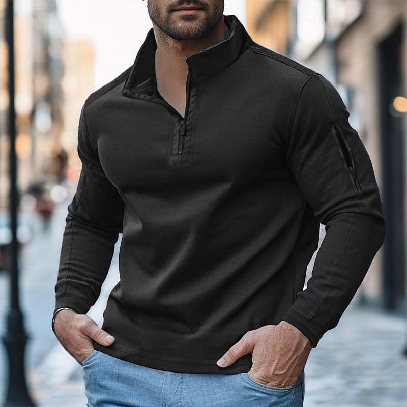 Men's Zip Up Hoodie Zip Sweatshirt Black White Navy Blue Blue Khaki Crew Neck Standing Collar Plain Zip Up Pocket Sports & Outdoor Casual Daily Streetwear Cool Sportswear Fall Fall & Winter Clothing3