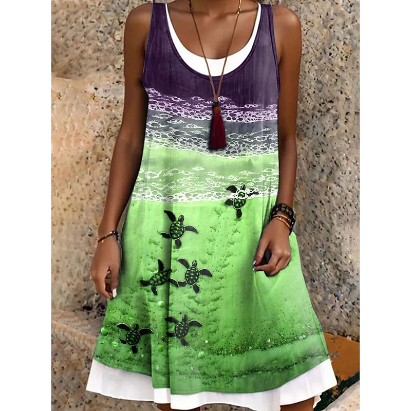 Women's Mini Dress Sundress A Line Dress Off The Shoulder Dress Vacation Casual Boho Daily Regular Fit Graphic Animal Sleeveless Crew Neck Blue Purple Brown Green Summer Spring Fall4