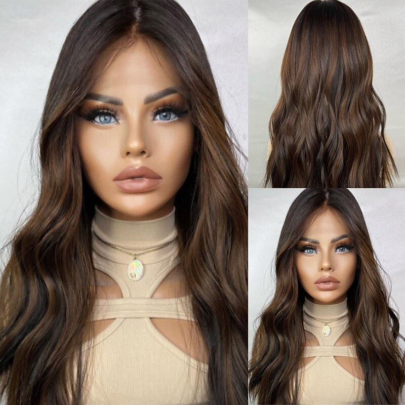 Human Hair 5x5 Closure 13x4 Lace Front Wig Middle Part Brazilian Hair Body Wave Brown Wig 130% 150% Density with Baby Hair Highlighted / Balayage Hair 100% Virgin Glueless Pre-Plucked For Women Long