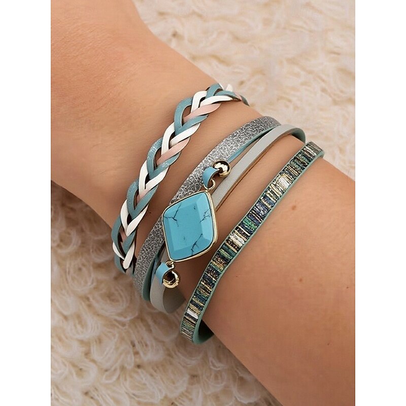 Women's Bohemian Wrap Bracelet – Multi-Layer Faux Leather Magnetic Cuff with Alloy Charms and Turquoise Stone for Casual Wear, Parties or Gifts2