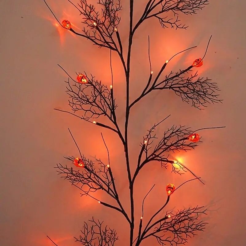 LED Halloween Pumpkin Lights Rattan Lights 1.8m 54leds Battery Powered 8 Modes Lighting Halloween Party Decoration Home Balcony Window Scene Decorations3