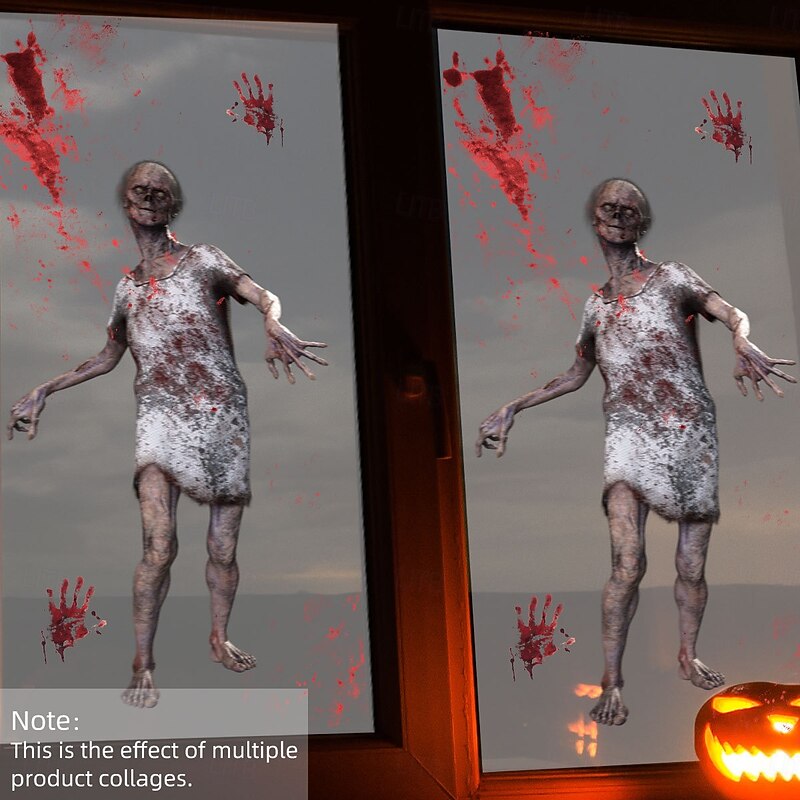 Halloween Window Clings Wall Sticker Bloody Handprints & Shadow Claw Stickers, Double-Sided Static Glass Decals for Home Party Wall Window Decor4