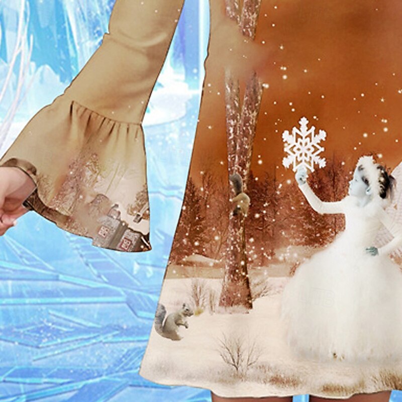 Girls' 3D Cartoon Snowflake Dress Ruffle Dress Long Sleeve Summer Spring Vacation Daily Holiday Beautiful Sweet Kids 4-12 Years Casual Dress Knee-length Regular Fit4