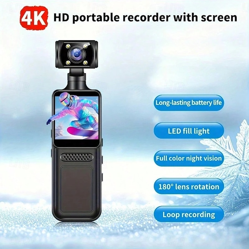 4K Ultra HD Swivel Lens Action Camera - Loop Recording & Night Vision Waterproof Anti-Shock Handheld Body Cam For Skiing Cycling Outdoor Adventures2