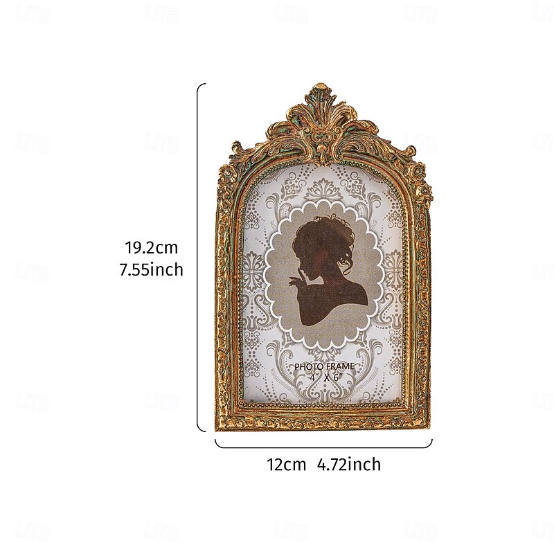 Vintage Gold Arch Resin Photo Frame, European-Style Decorative Picture Frame with Ornate Lace Design, Ideal for Home Photo Display and Photography Props2
