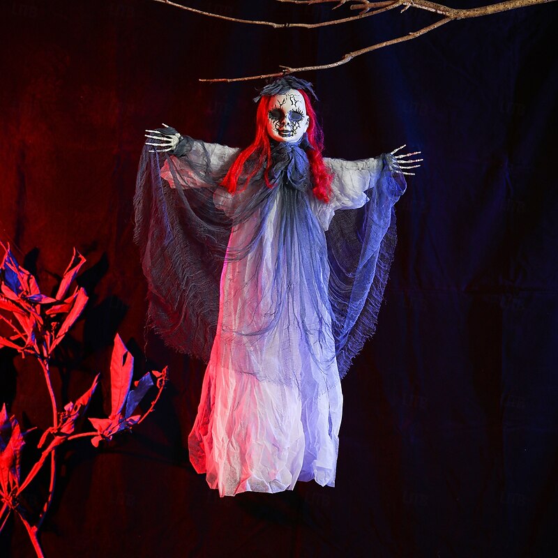 Halloween Decoration Death Skull Big Hanging Ghost Secret Room Haunted House Bar Scene Layout Electric Induction Prop Pendant