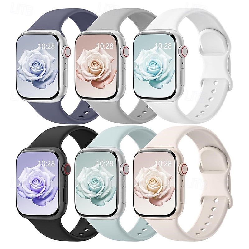 6 Pack Sport Band Compatible with Apple Watch band 38mm 40mm 41mm 42mm 44mm 45mm 49mm Cute Silicone Strap Replacement Wristband for iwatch Ultra 2 Series 9 8 7 SE 6 5 4 3 2 12