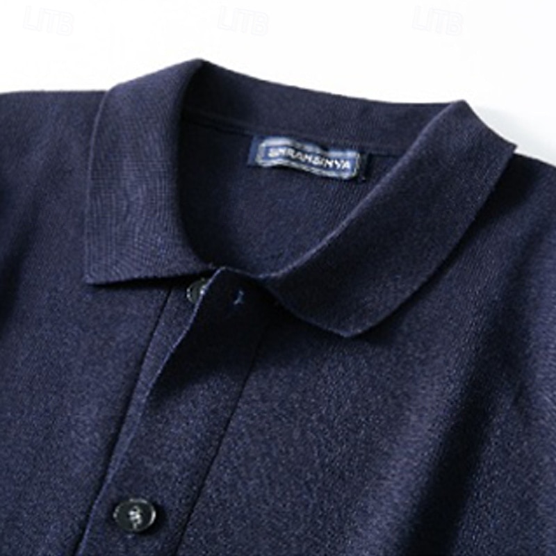Men's Sweater Cardigan Sweater Ribbed Knit Regular Tops Knitted Plain Fold-over Collar Modern Contemporary Smart Casual Casual Daily Wear Clothing Apparel Spring &  Fall Navy Blue M L XL4