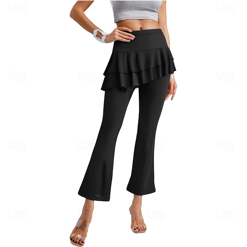 Women's Dance Pants High Waist Bell Bottom Trousers Latin Ballroom Training Square Pants