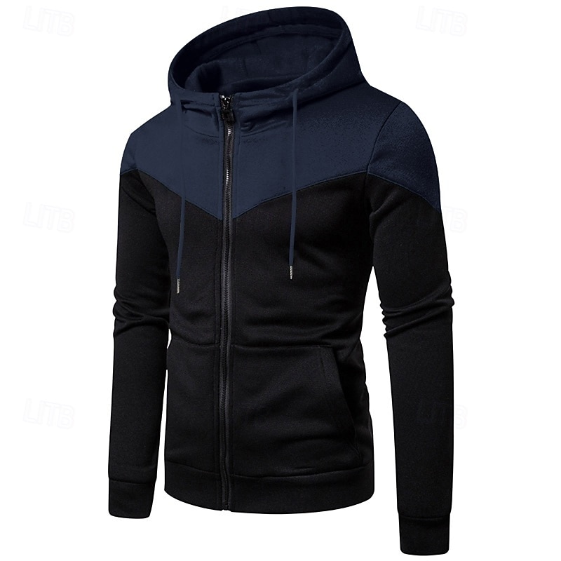 Men's Hoodie Full Zip Hoodie White Burgundy Navy Blue Gray Hooded Plain Patchwork Color Block Sports & Outdoor Casual Daily Streetwear Cool Designer Spring &  Fall Clothing Apparel Hoodies3