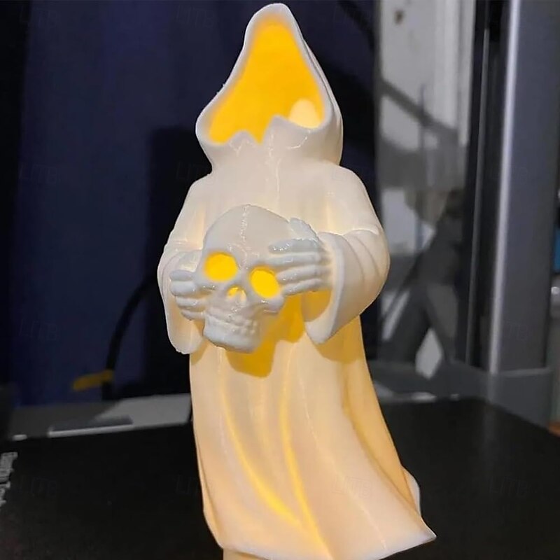 Halloween Ghost & Skull with LED Tea Lights Novelty Halloween 3D Printed Ghost Decoration Flameless Night Light Candles Battery Operated Spooky Tabletop Decor for Table, Indoor, Home