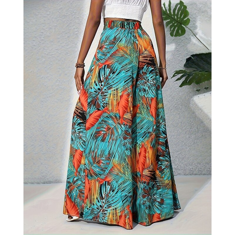 Women's Wide Leg Slacks Streetwear Casual Full Length Natural Flower Print Comfortable Street Daily Wear Weekend Blue Fall Regular Fit3