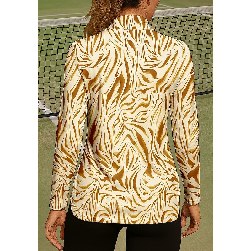 Women's Zebra Shirt Sport Shirt Golf Polo Shirt Tennis Shirt Long Sleeve Zipper Floral UPF50+ UV Resistant High Elasticity Moisture Wicking Breathable Tennis Golf Pickleball Stand Collar Zip Collar2