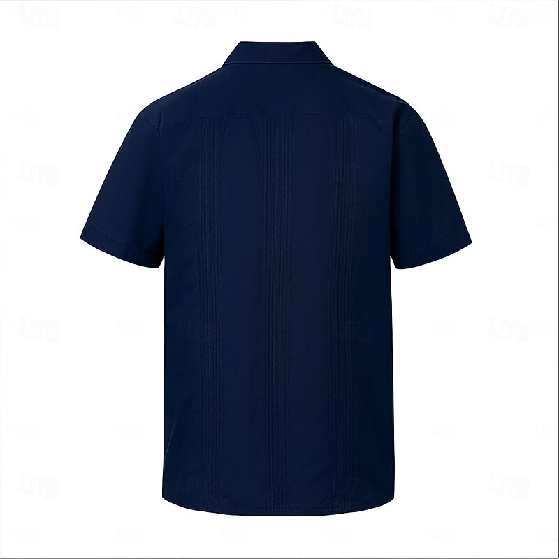 Men's Guayabera Shirt Burgundy Dark Navy Short Sleeve Embroidered Shirt Collar Outdoor Vacation Zip Up Clothing Apparel Elegant Vacation Vintage Daily3