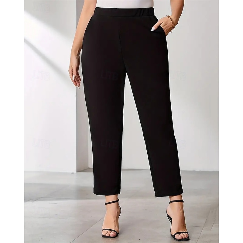 Women's Dress Pants Wide Leg Pants Trousers Fashion Streetwear Ankle-Length High Waist Plain Pocket Breathability Comfortable Micro-elastic Street Daily Wear Going out Black Spring Fall Regular Fit