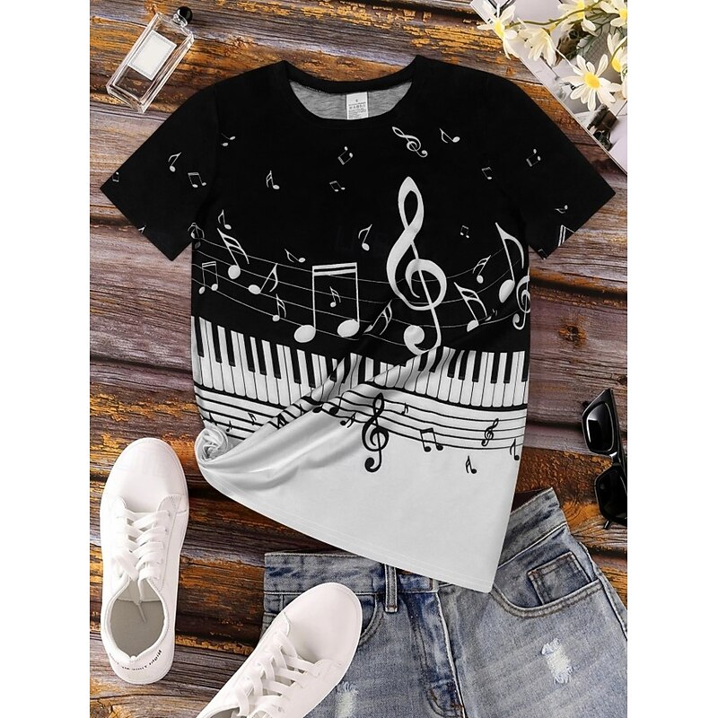 Music Festival Women's T Shirt Graphic Geometric Vintage Stylish Classic Short Sleeve Crew Neck Round Neck Regular Tops Daily Weekend Print White / Black Black White Purple Summer Spring2
