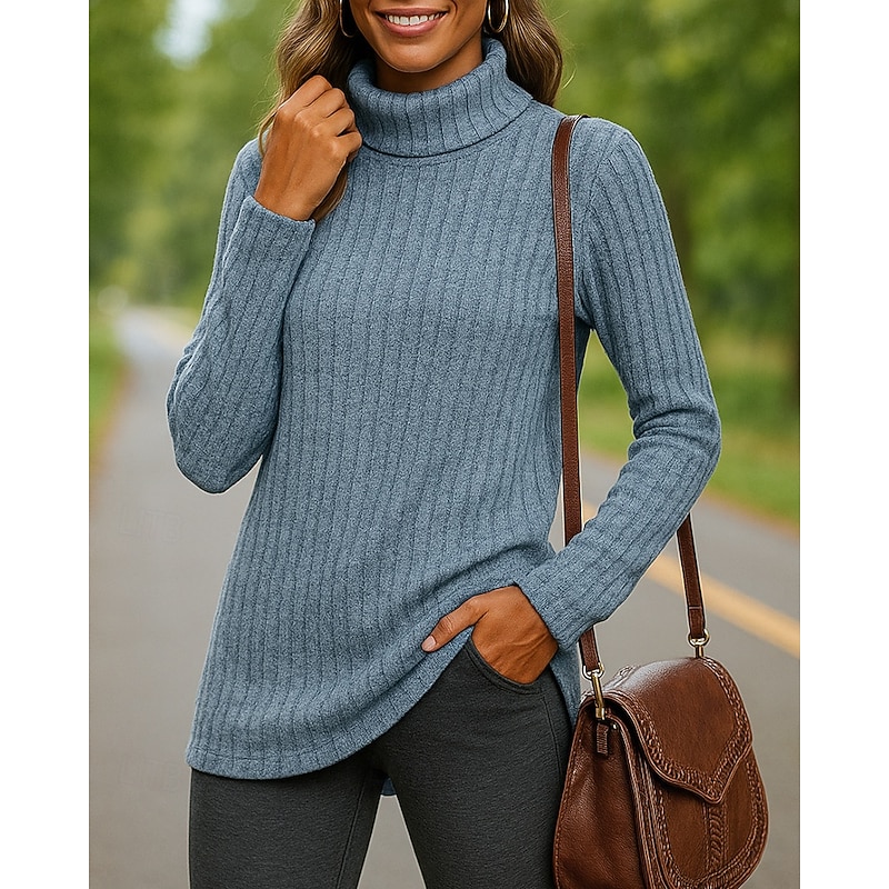 Women's Pullover Sweater Turtleneck Sweater Long Sleeve Top Athleisure High Neck Solid Colored Fashion Warm Outdoor Sportswear Activewear Dark Grey Black Red3