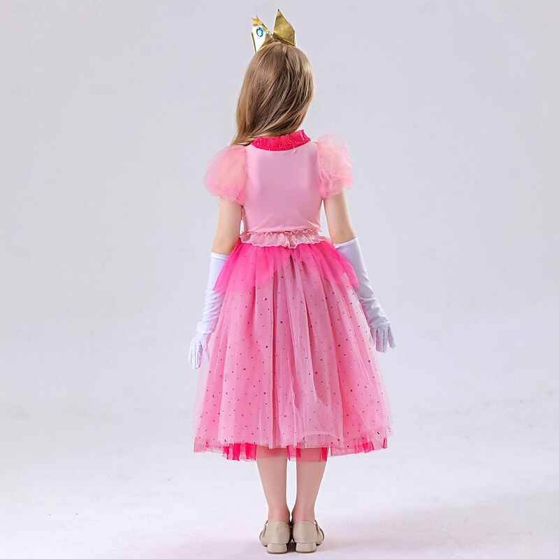 Princess Peach Dress Outfits Tulle Dresses Adventure Movie Cosplay Movie Cosplay for Girls' Kid's Halloween Carnival World Book Day Performance School Event Dress Up3
