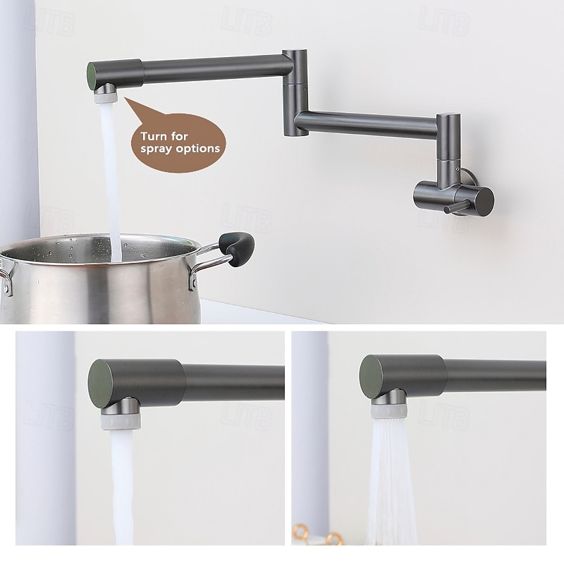 Kitchen faucet - Single Handle One Hole Nickel Brushed / Stainless Steel Standard Spout / Pot Filler Wall Mounted Modern Contemporary Kitchen Taps4