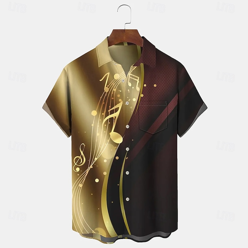 Men's Boardmasters Gradient Color Musical Notes Shirt Summer Shirt Button Up Shirt Short Sleeve Fashion Casual Outdoor Vacation Dailywear Summer Spring Turndown 3D Print Collared Shirts Front One
