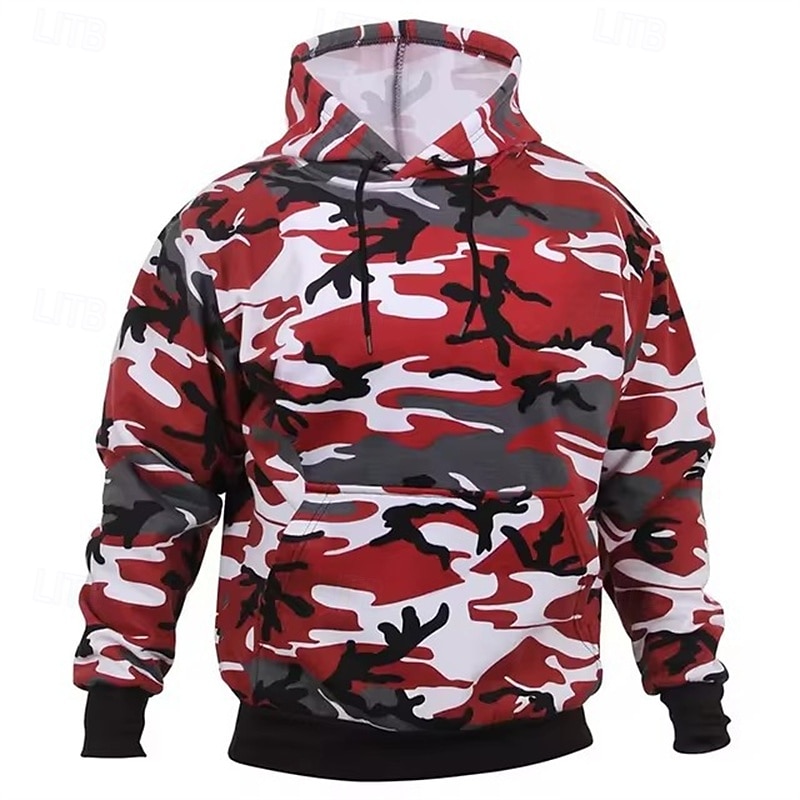 Men's Hoodie Red Purple Orange Green Khaki Hooded Camouflage Pocket Sports & Outdoor Daily Holiday Polyester Streetwear Basic Casual Fall Winter Clothing Apparel Hoodies Sweatshirts2