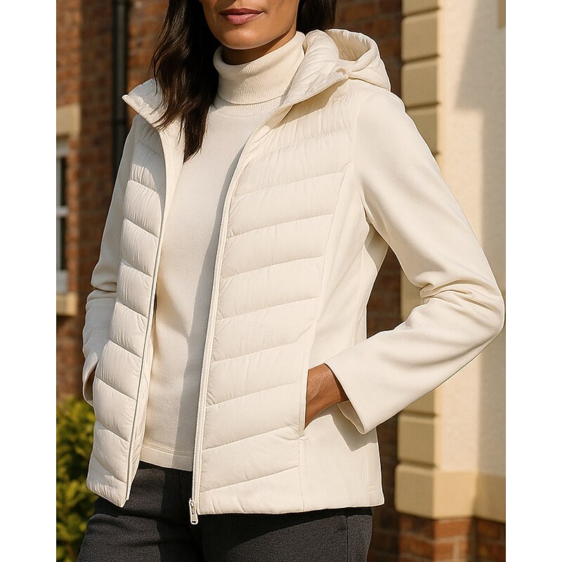 Women's Puffer Jacket outdoor coat Full Zip Hooded Long Sleeve Top Athleisure Solid Colored Windproof Lightweight Warm Athletic Sports Track Sportswear Activewear Black White Pink