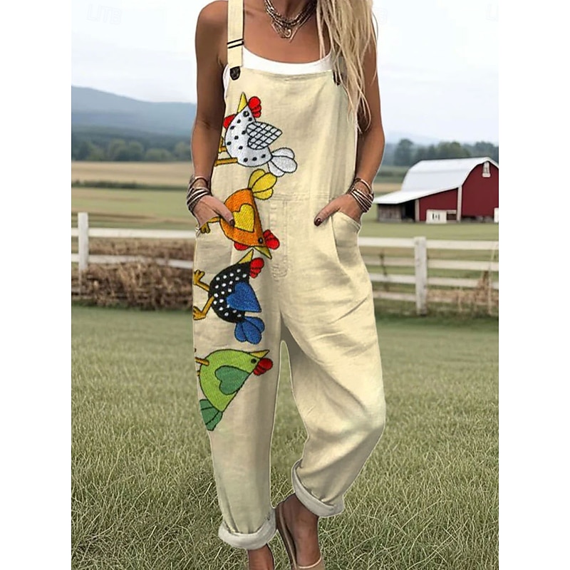 Women's Overall Active Graphic Sleeveless Drawstring Vacation Daily Loose Fit White Blue Beige Summer3