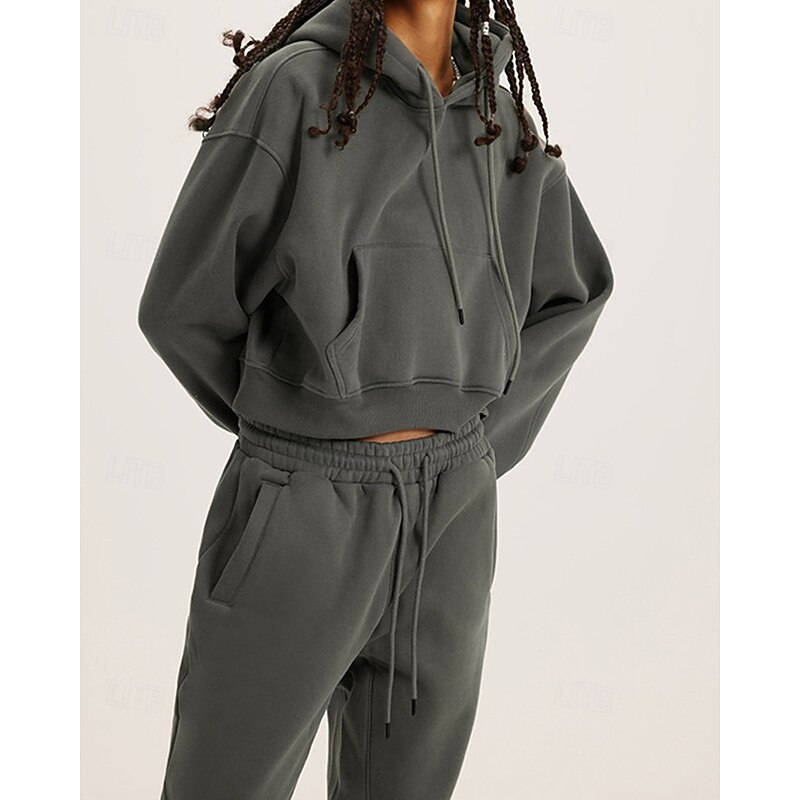 Women's Fashion Streetwear Pants Sets Short Sleeve Hooded Plain Daily Wear Date Black Blue Gray Summer Regular Fit3