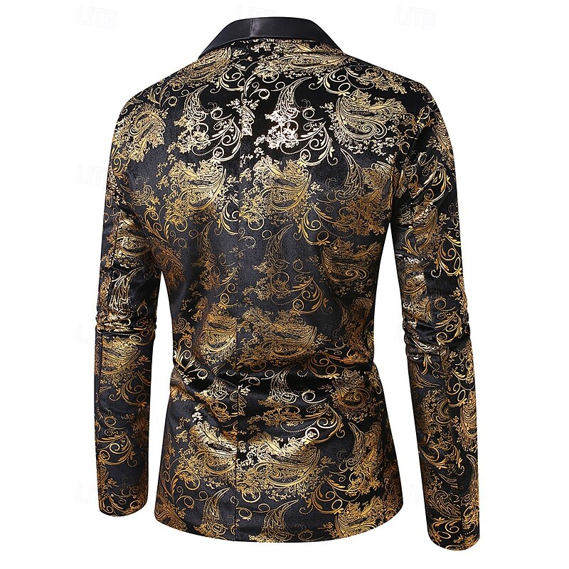 Men's Blazer Business Cocktail Party Wedding Party Fashion Casual Spring Fall Polyester Paisley Pocket Buttons Comfortable Single Breasted Blazer Gold4