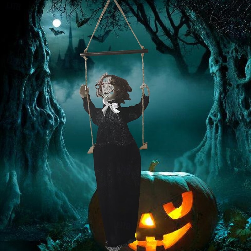 Halloween Large Swing Girl Ghost Glowing Sound Horror Scene Outdoor Decoration Props2