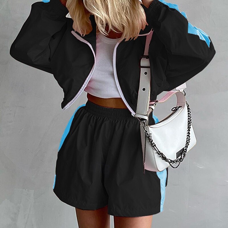 Women's Track Shorts Short Sweatpant Lounge Outfits  Pocket Solid Colored Clothing Suit Spring Black White Gym Training Running High Waist Windproof Lightweight Moisture Wicking Long Sleeve Sport4